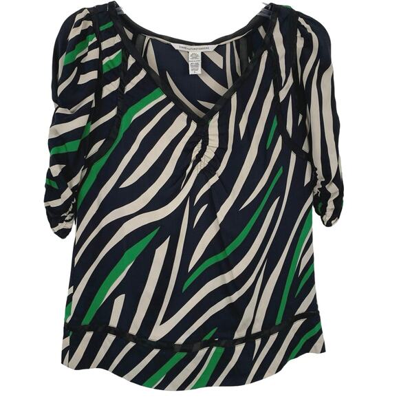 Diane Von Frustenburg Women Designer Silk Short Sleeve Blouse Top Blue Size 2 - Picture 1 of 7